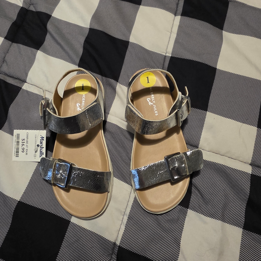 Sincerely Jules Metallic Silver Kids Sandals